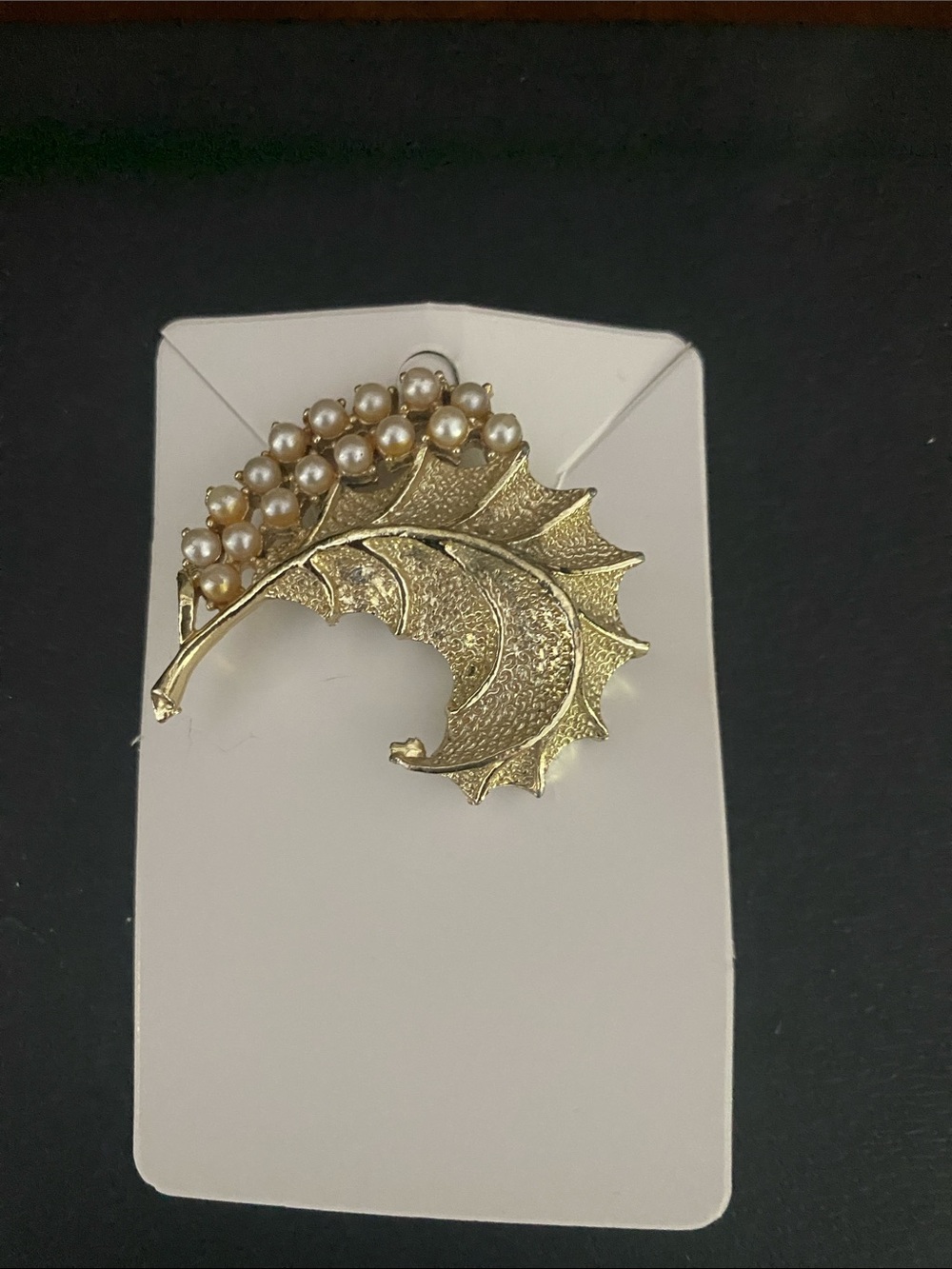 Gold Leaf Pearl Cluster Brooch - Elegant Womens Jewelry